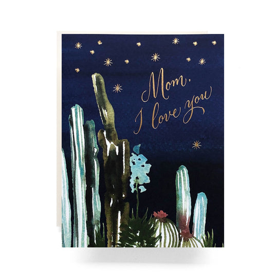 Night Cactus Mom card featuring a desert cactus scene at night, ideal for moms who enjoy desert landscapes