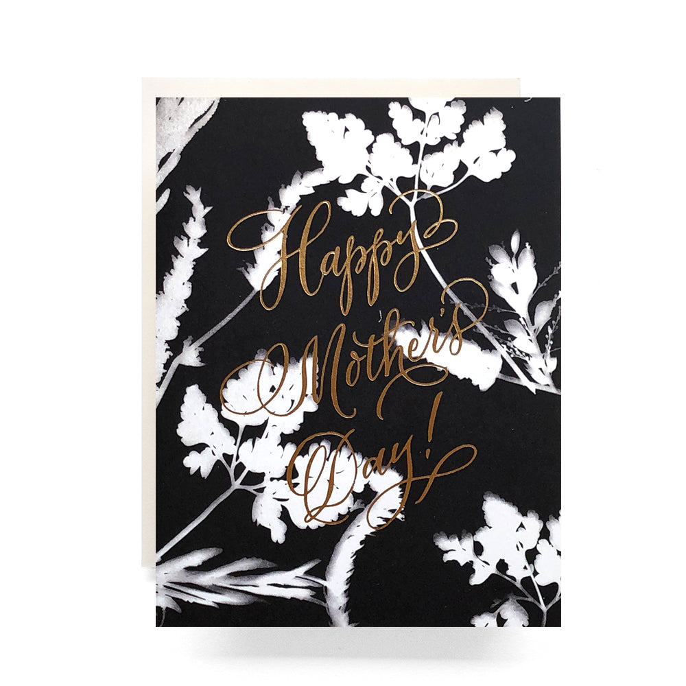 Sunprint Mother's Day card featuring delicate sunprint-inspired floral patterns, great for moms who appreciate nature and art.
