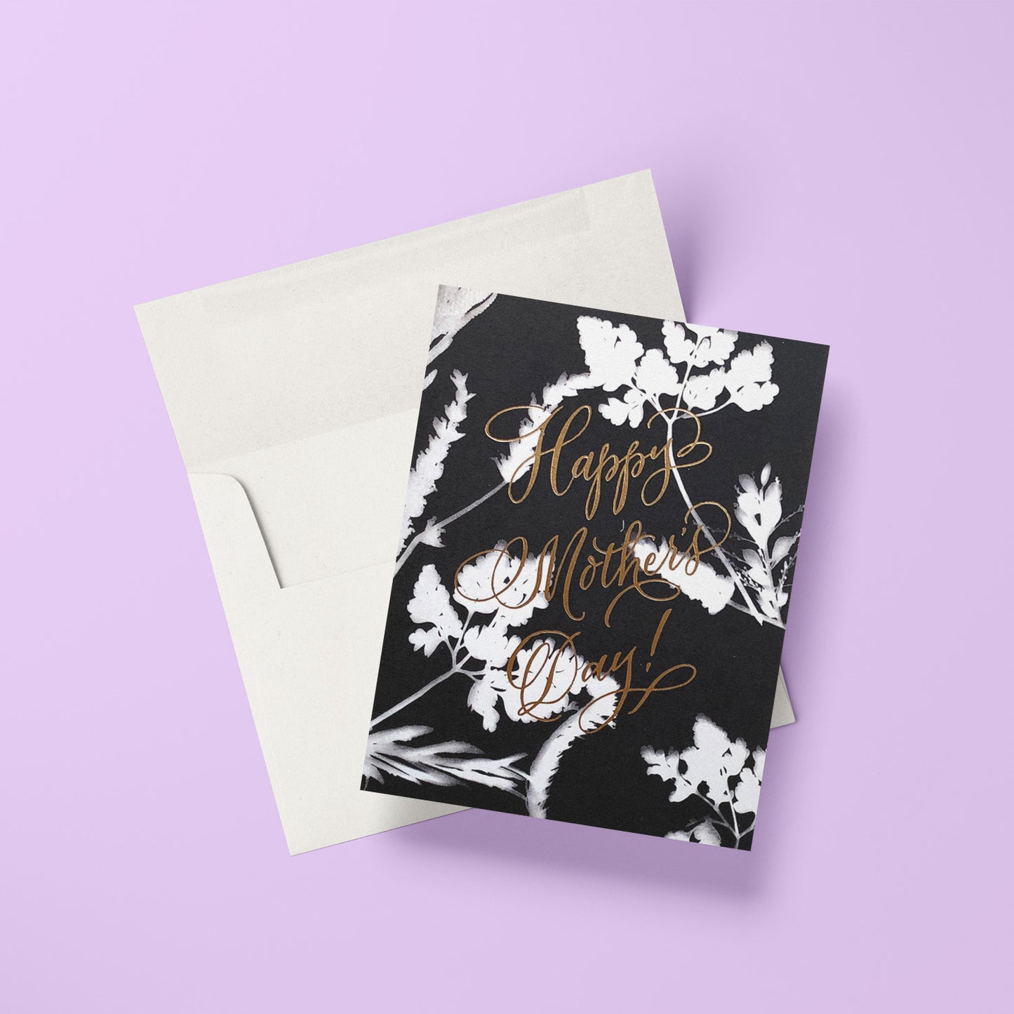 Sunprint Mother's Day card featuring delicate sunprint-inspired floral patterns, great for moms who appreciate nature and art.