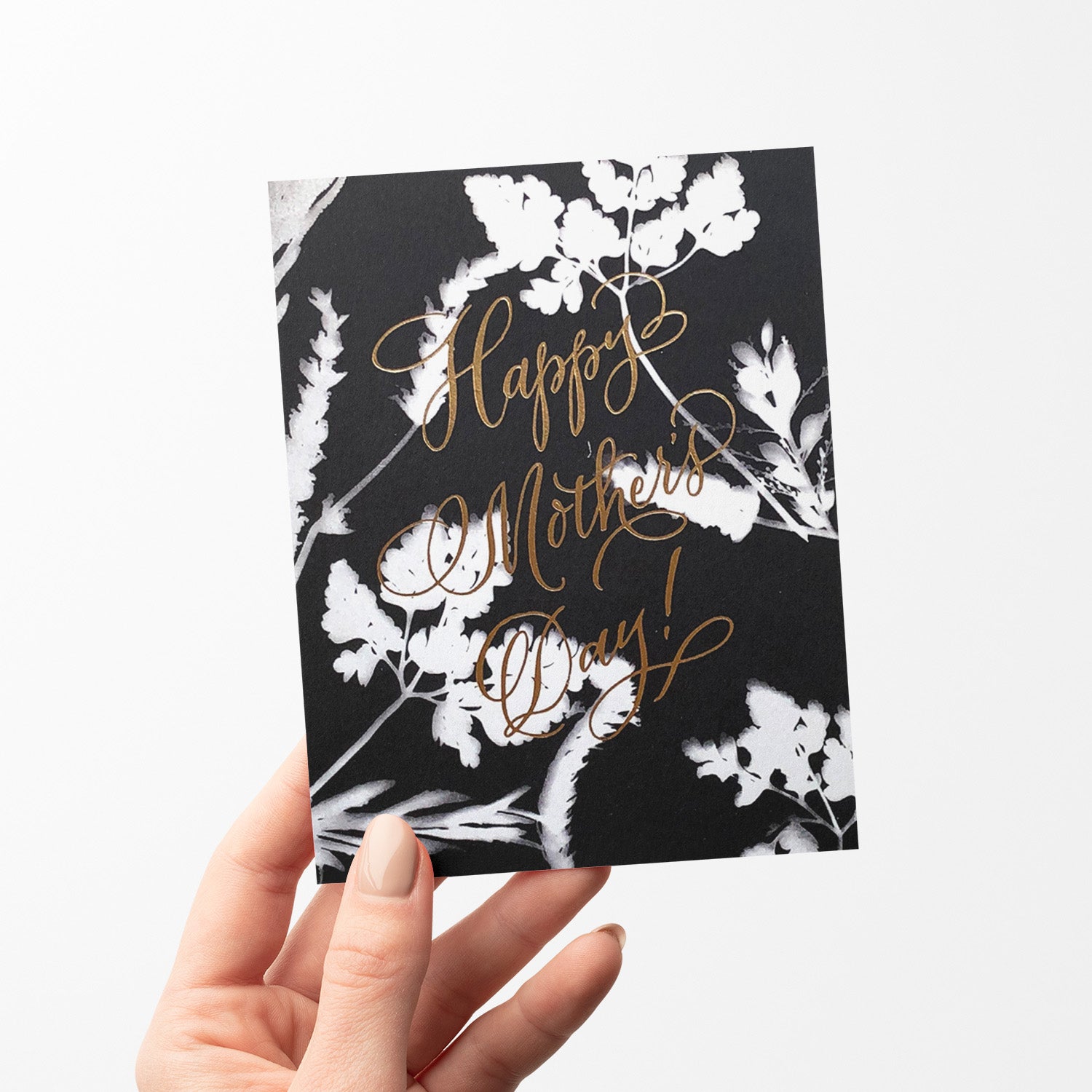 Sunprint Mother's Day card featuring delicate sunprint-inspired floral patterns, great for moms who appreciate nature and art.