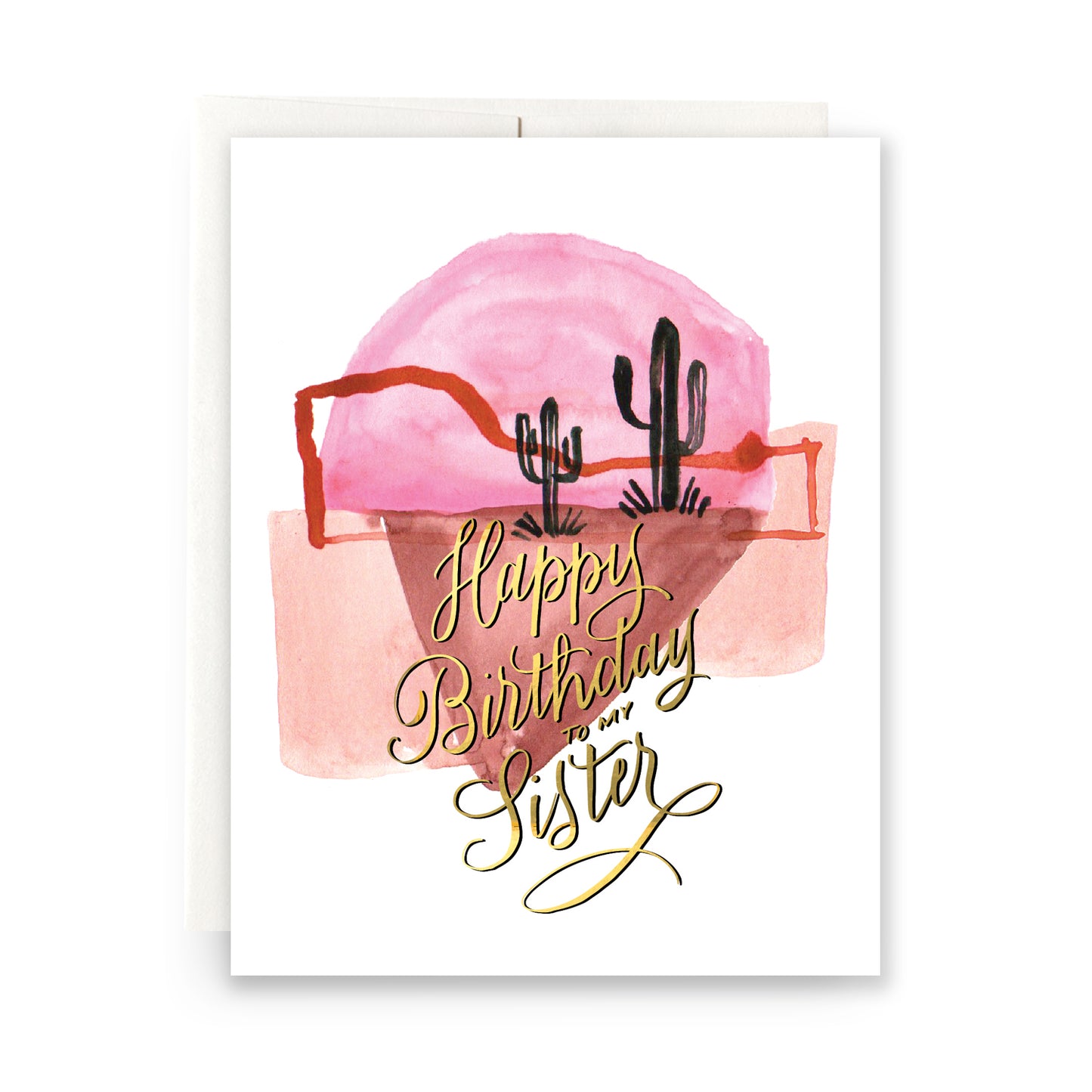 Playful abstract cactus-themed birthday card, showcasing cacti with colorful accents, designed especially for a sister's birthday.