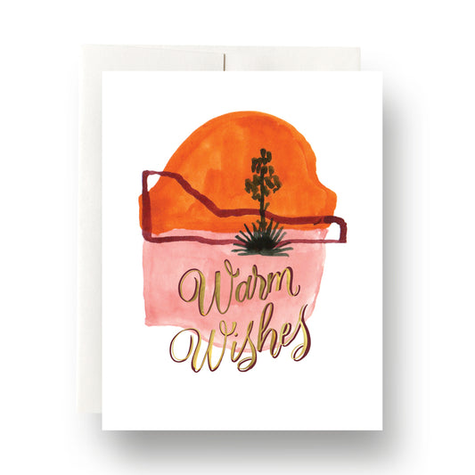 Abstract cactus warm wishes holiday card with vibrant colors, perfect for a unique holiday greeting, blank inside.