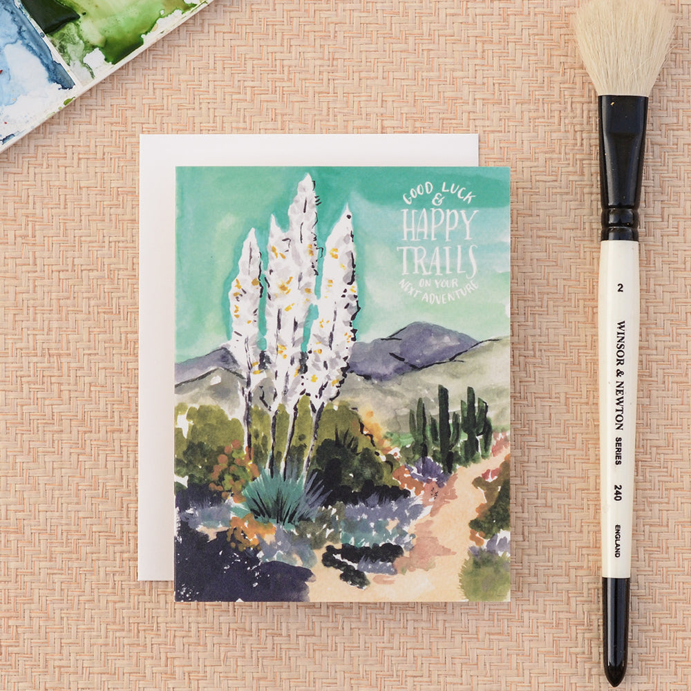 Agave Happy Trails greeting card with cactus and succulent design, perfect for farewell and adventure themes.