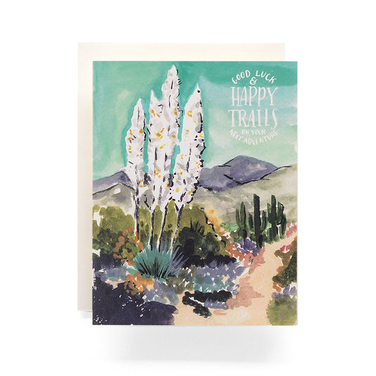 Agave Happy Trails greeting card with cactus and succulent design, perfect for farewell and adventure themes.