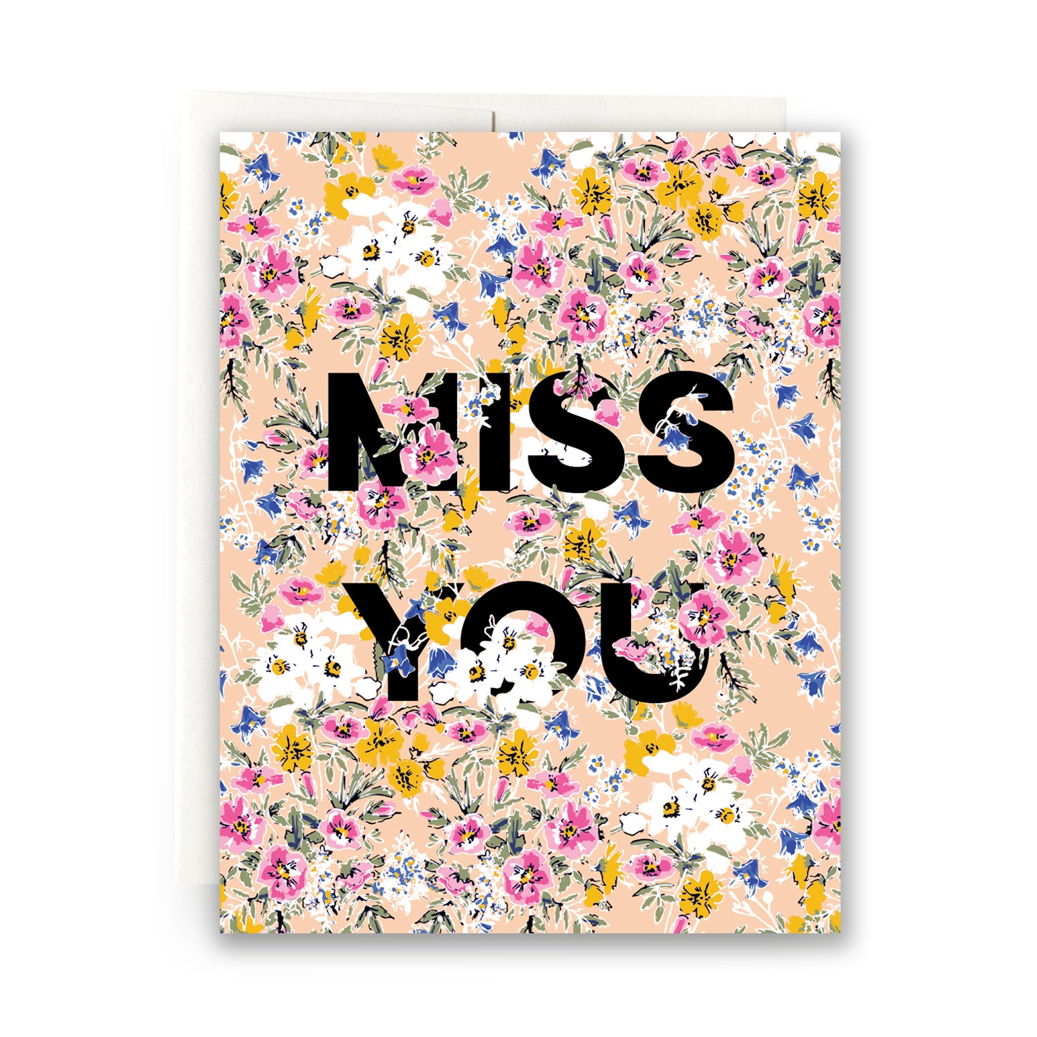 Amelia Miss You card with floral pattern and bold lettering, perfect for heartfelt messages to loved ones