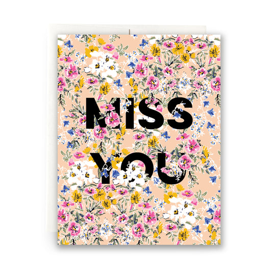 Amelia Miss You card with floral pattern and bold lettering, perfect for heartfelt messages to loved ones