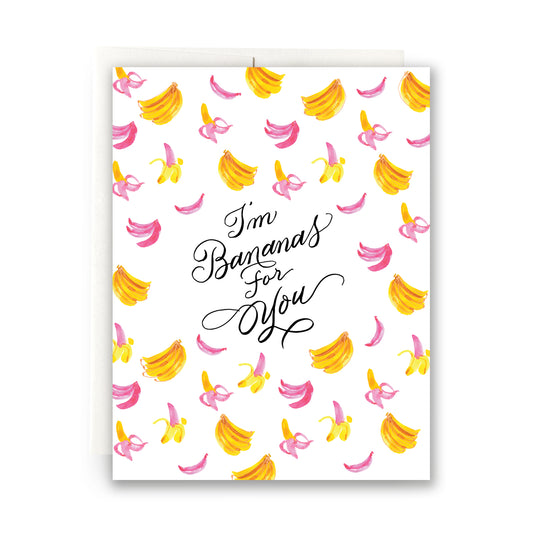 Bananas For You card with playful banana watercolor illustration - great for fun and quirky love notes.