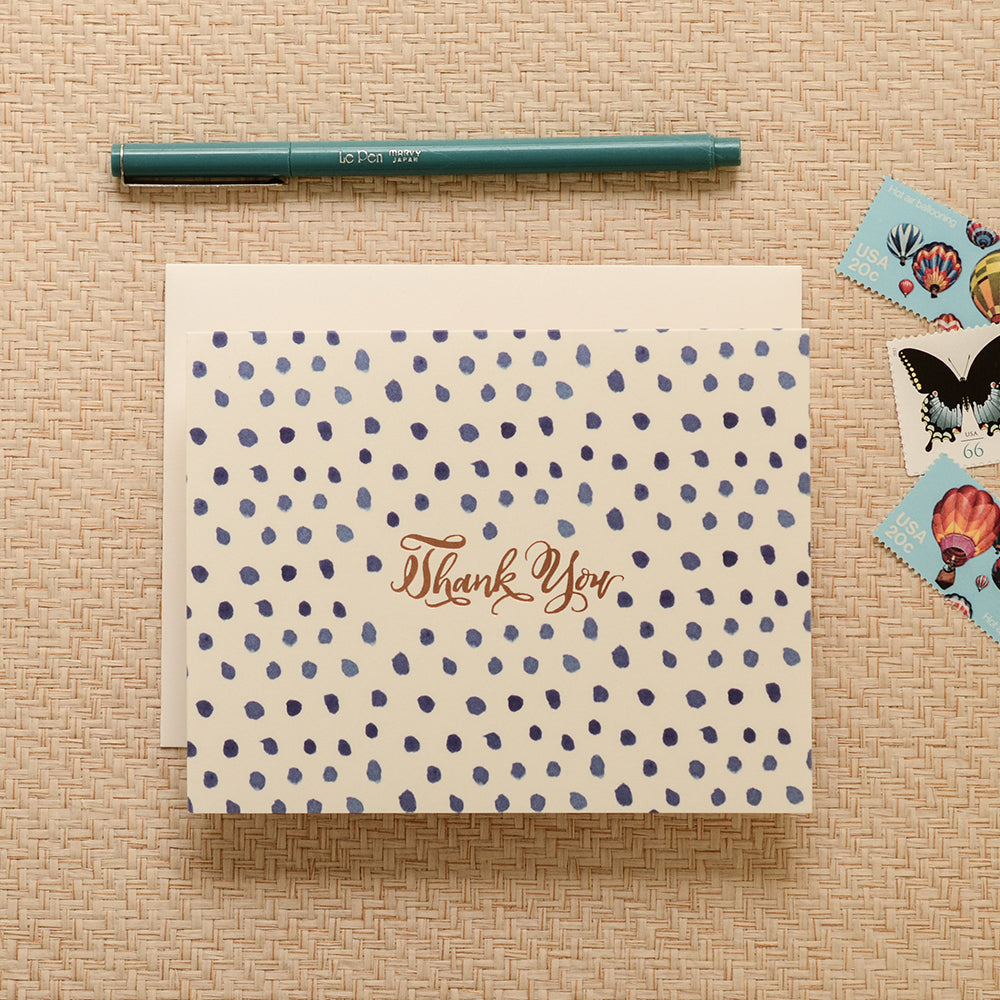 Blue Polka Dot Thanks Greeting Card