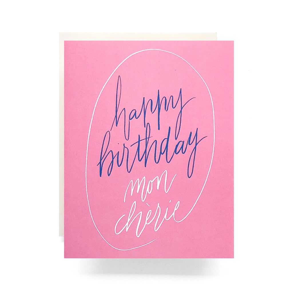 Charming birthday card with a French flair, featuring whimsical typography, perfect for a sweet and stylish celebration.