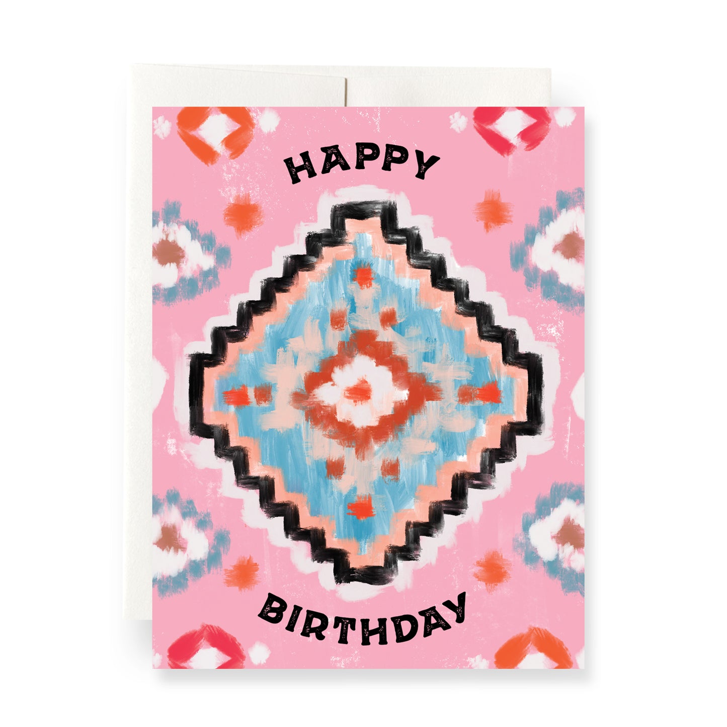 Stylish birthday card with Santa Fe-inspired pattern, featuring bright Southwestern pattern for a desert-inspired celebration