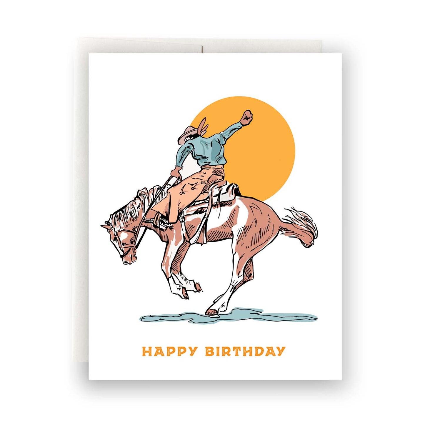 Classic birthday card featuring traditional cowboy on a bucking bronco, perfect for celebrating a cowboy's special day.