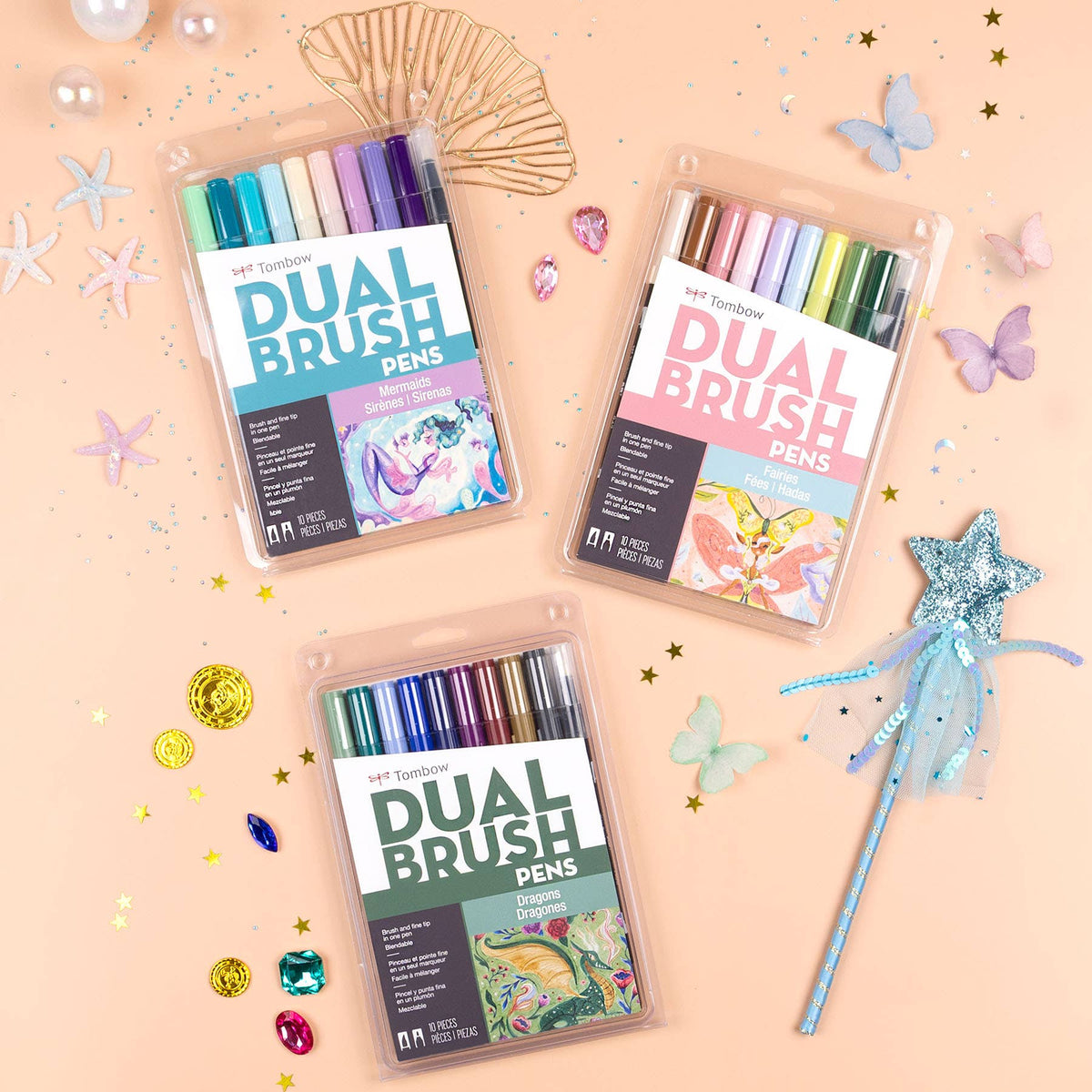 Dual Brush Pen Art Markers, Fairies, 10-Pack
