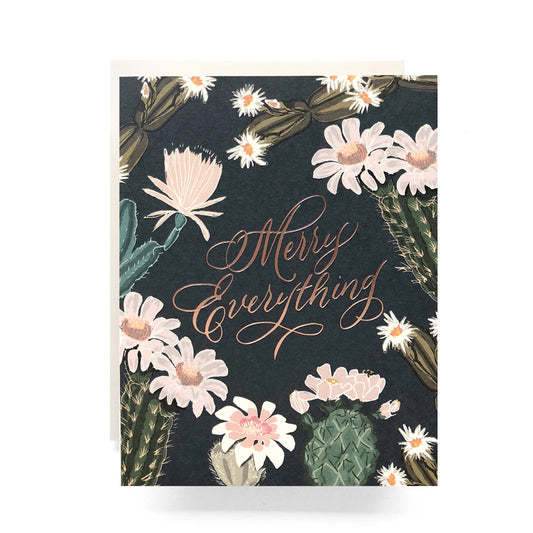 Cactus blooms merry everything holiday card with blooming cactus designs, perfect for spreading joy, blank inside