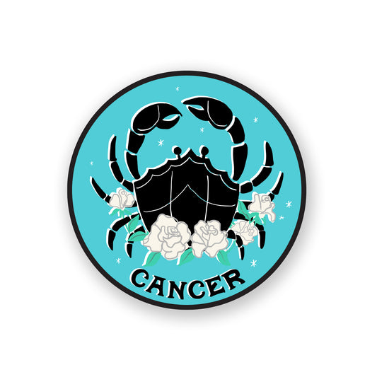 Cancer zodiac sticker displaying a cute crab illustration in soft pastels, symbolizing intuition and sensitivity