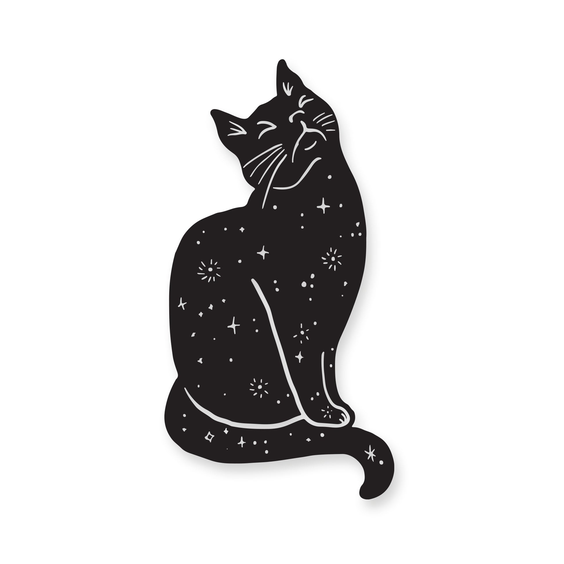 A charming cat sticker immersed in twinkling stars, featuring a playful cat design that adds a whimsical touch to any craft project, journal, or planner