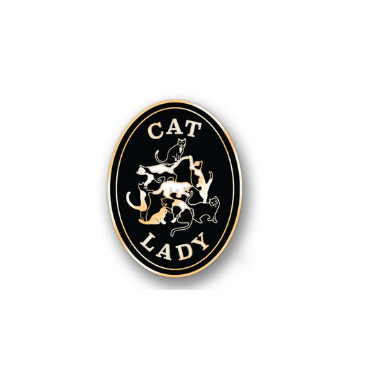 Cute enamel pin of a playful cat with accents of gold, perfect for adding character to clothing or accessories