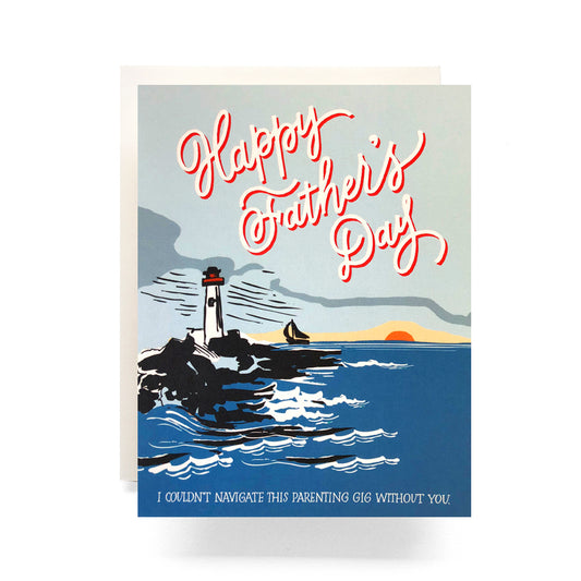 Lighthouse Father's Day card with a nautical theme, great for dads who appreciate maritime and coastal scenery.