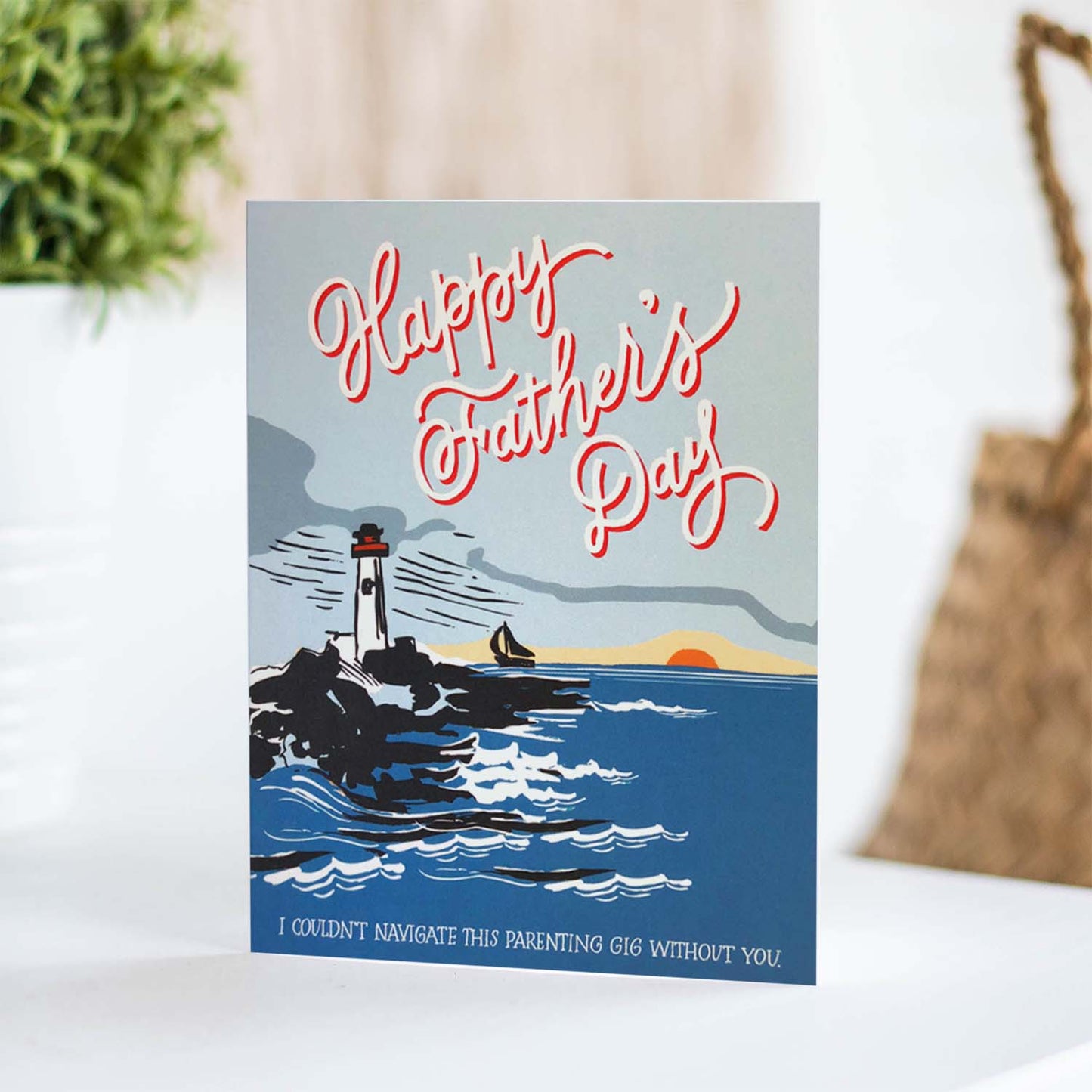 Lighthouse Father's Day card with a nautical theme, great for dads who appreciate maritime and coastal scenery.