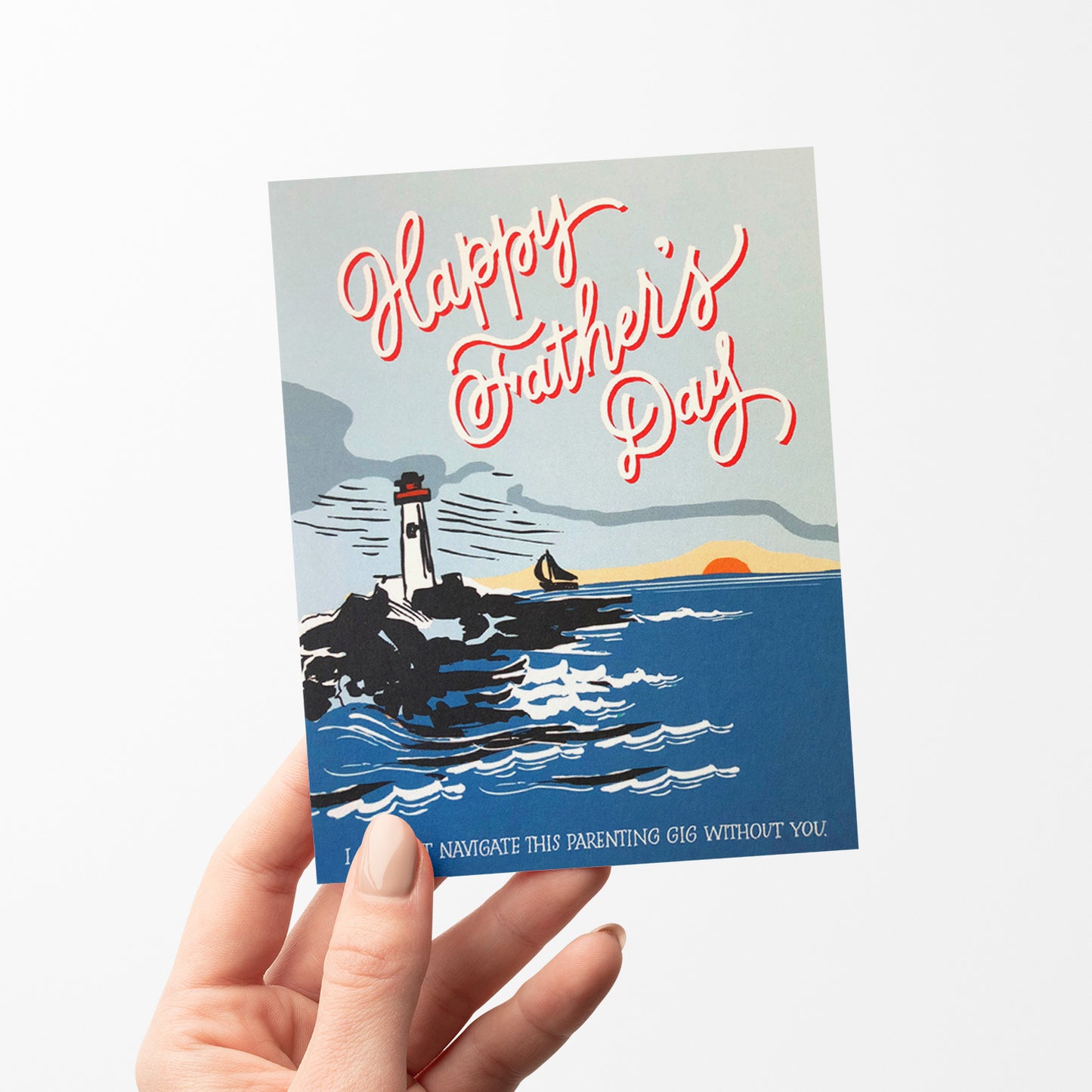 Lighthouse Father's Day card with a nautical theme, great for dads who appreciate maritime and coastal scenery.