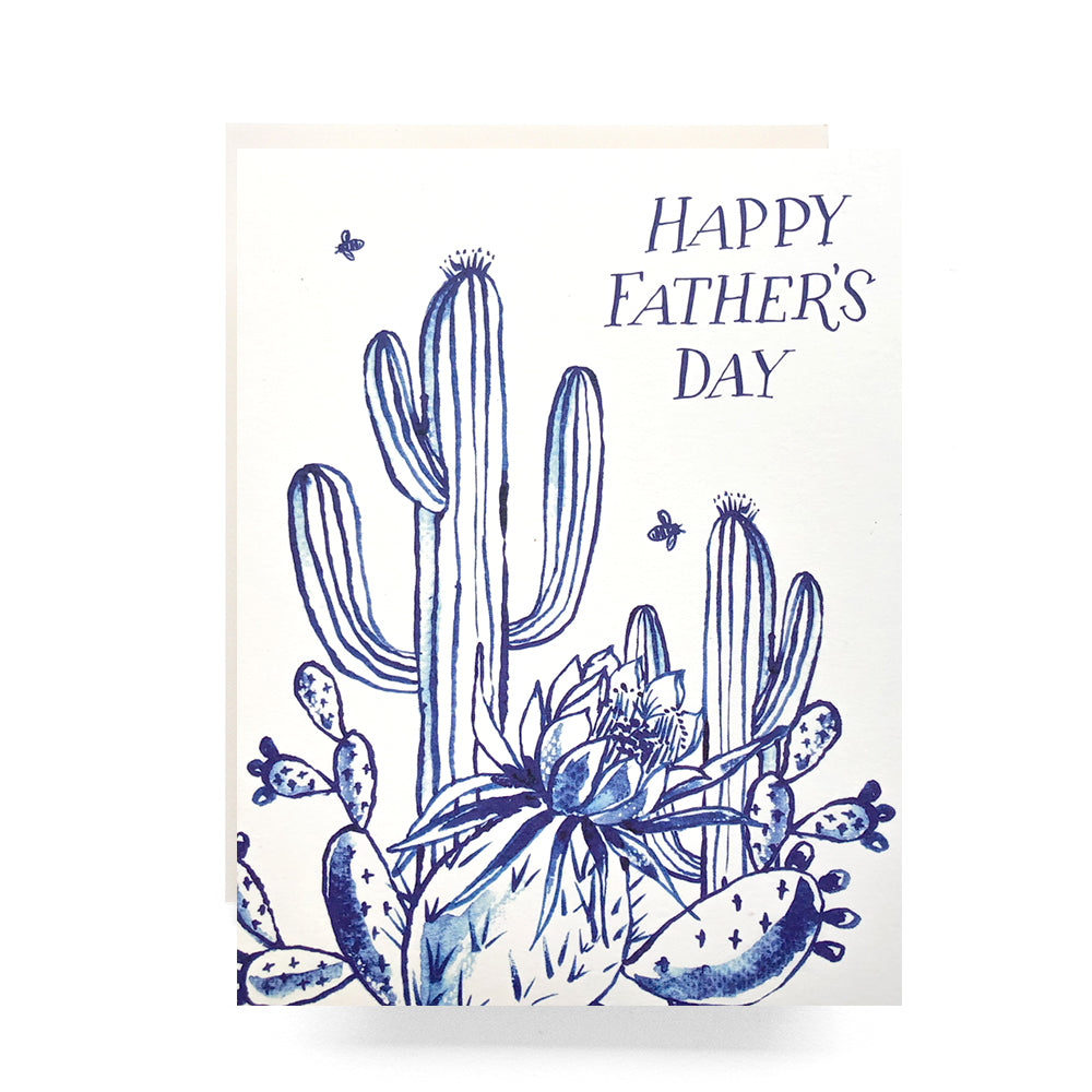 Cactus Garden Father's Day card with a desert plant theme in beautiful blue watercolor, perfect for fathers who enjoy succulents and the outdoors.