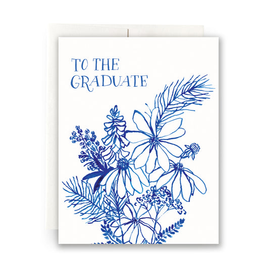 Indigo Wildflowers Graduate card with a botanical design, perfect for congratulating graduates