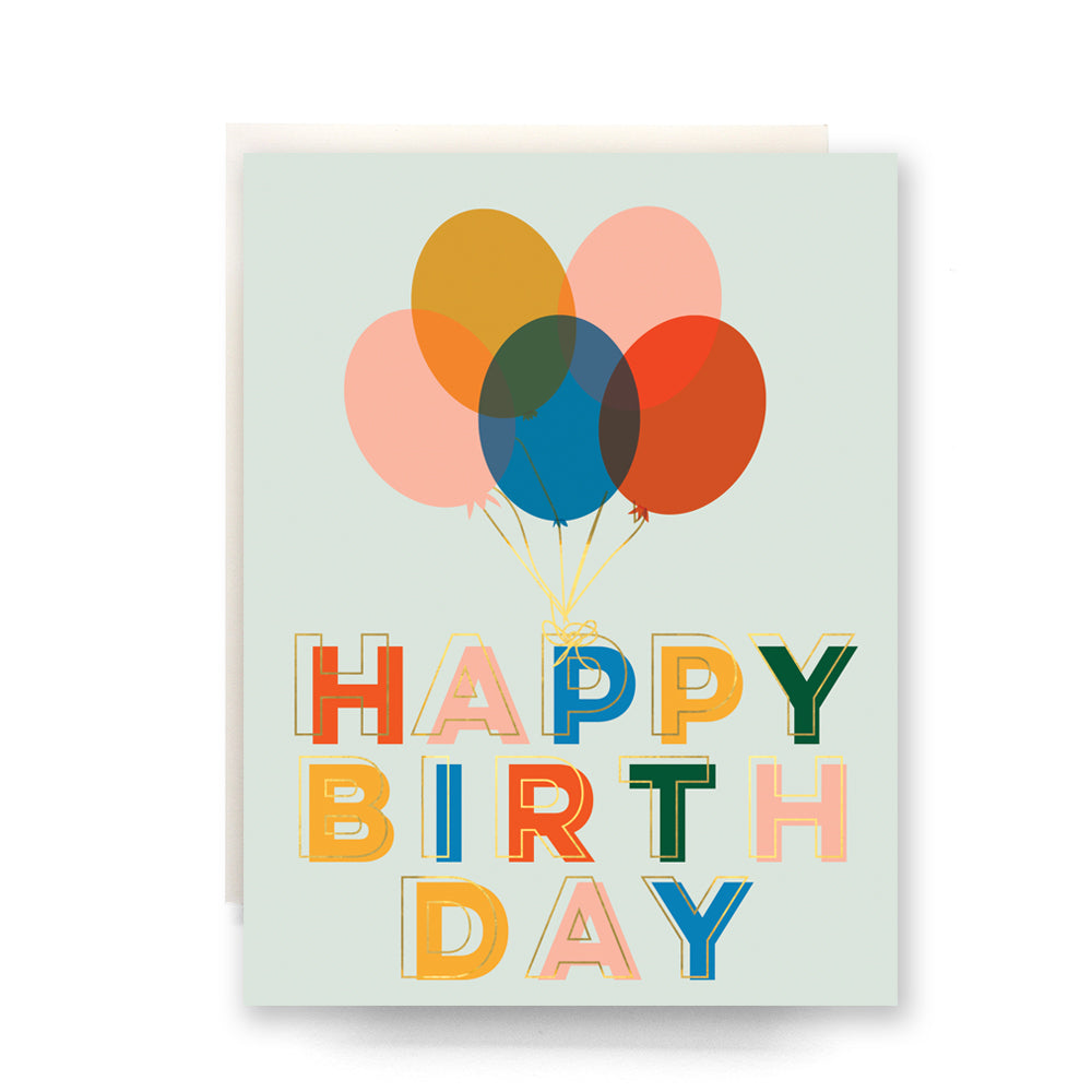 Bright and festive birthday card adorned with colorful balloons in various colors, celebrating the joy of birthdays.