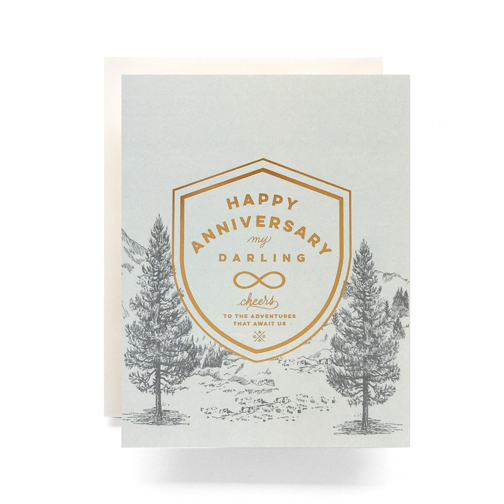 Crest Anniversary card with an elegant crest and mountain landscape - perfect for celebrating milestones.