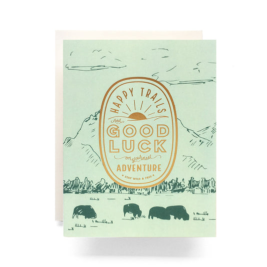 Crest Good Luck card with vintage-inspired landscape design, perfect for wishing good fortune and success.