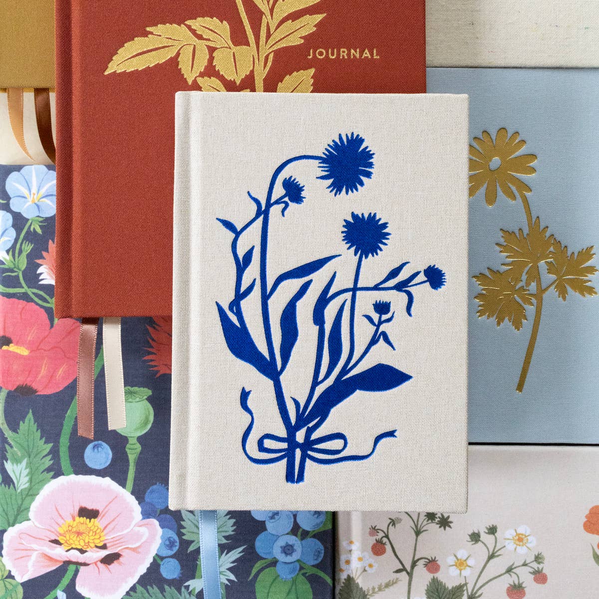 BLUE FLORA | MINI LINEN BOUND JOURNAL (Graph)
