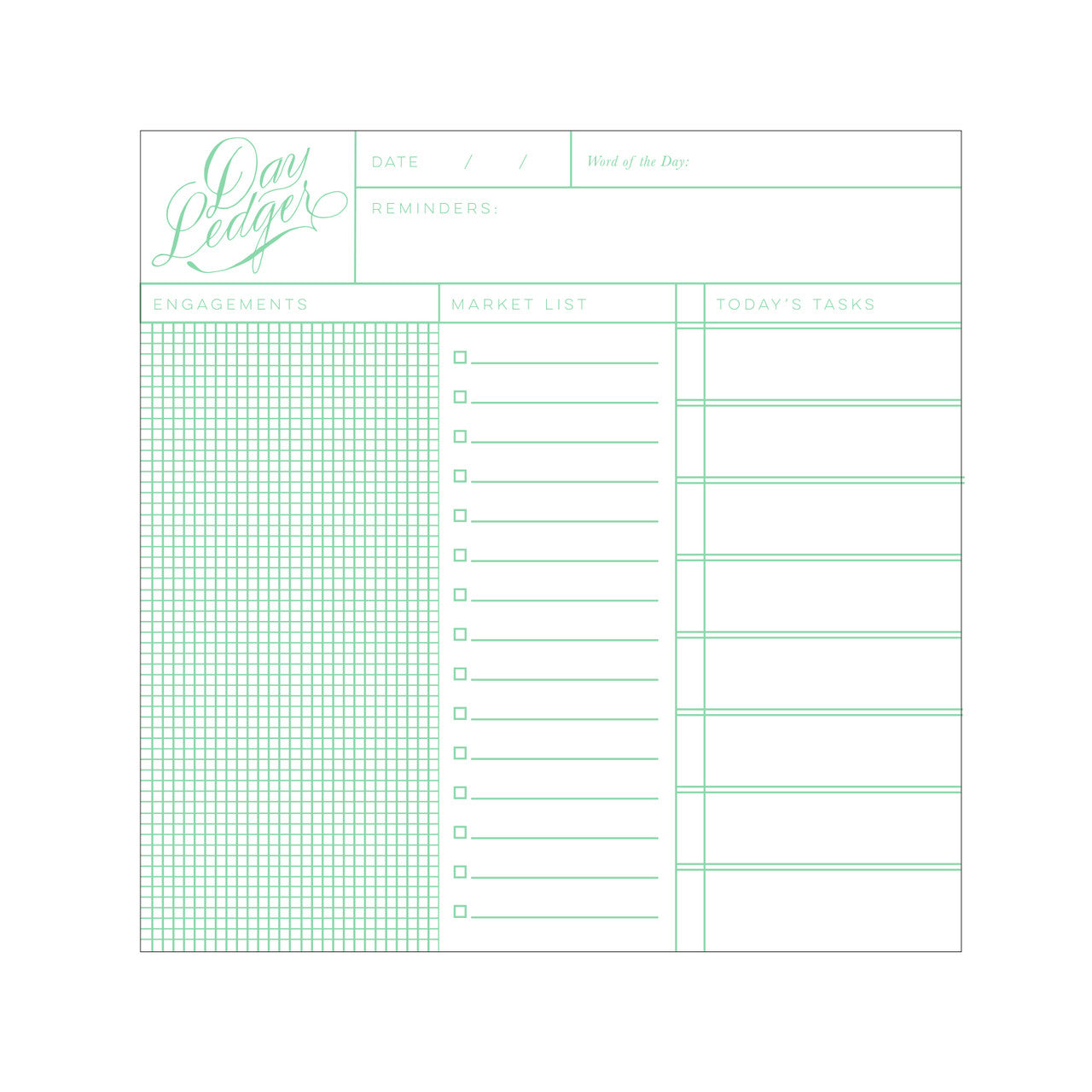 day ledger pad to help you stay organized. with spaces for a to do list, grocery list, and engagements. Perfect for the busiest person.