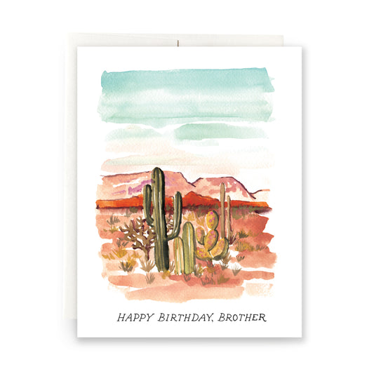 Personalized birthday card featuring desert landscapes perfect for celebrating a brother's special day with a touch of nature.