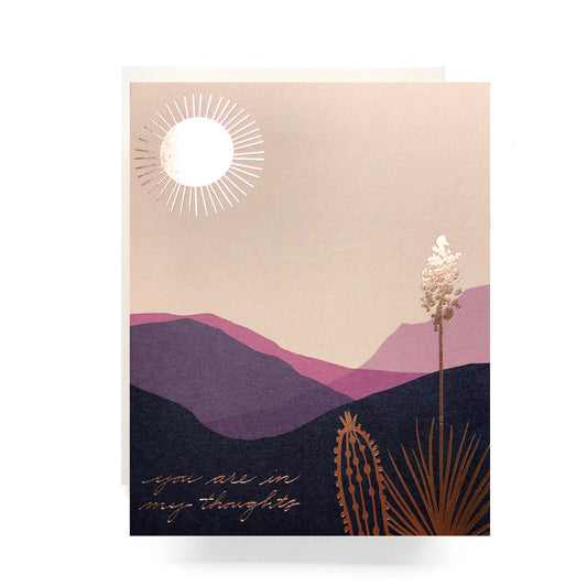 Pink and purple desert scene with 'You Are in My Thoughts' on a blank card.