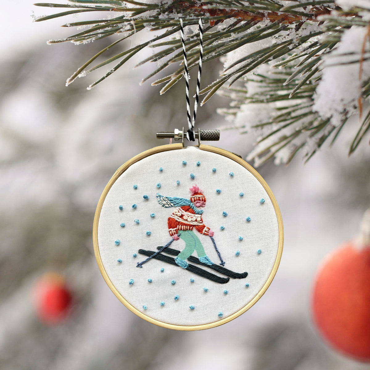 Antiquaria Hand Embroidered Ornament Kit, Skier
