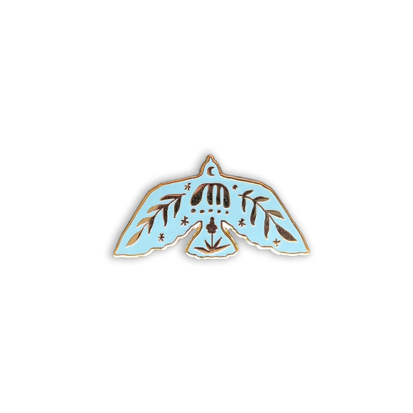 Cute animal enamel pin of a featuring a flying bird with gold accents, perfect for adding character to clothing or accessories