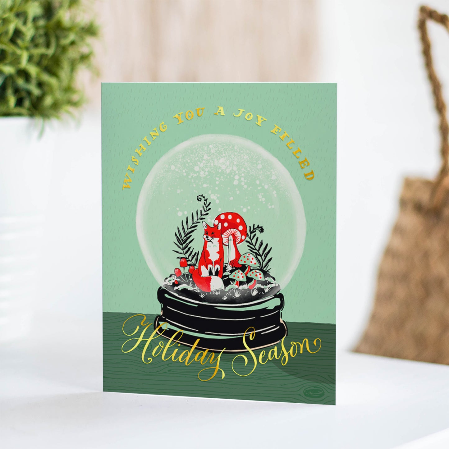 Fox Snowglobe Holiday Greeting Card