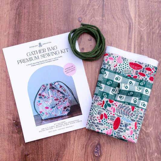 Gather Bag Sewing Kit | Drawstring Project Bag Kit, Forest Path