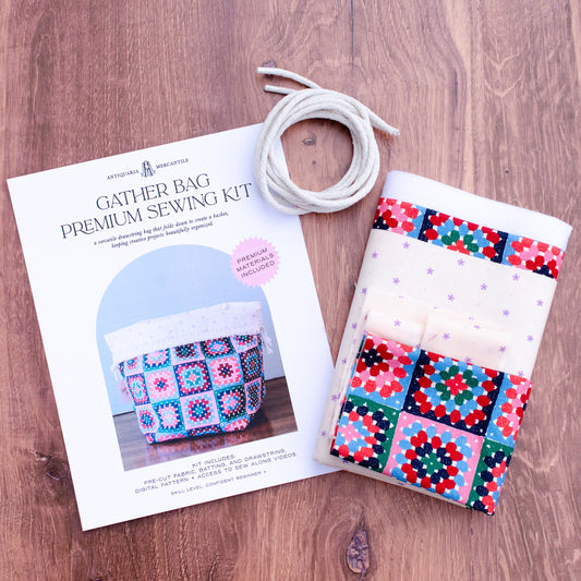 Gather Bag Sewing Kit | Drawstring Project Bag Kit, Granny Squares