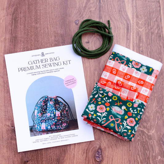 Gather Bag Sewing Kit | Drawstring Project Bag Kit, Homestead Green