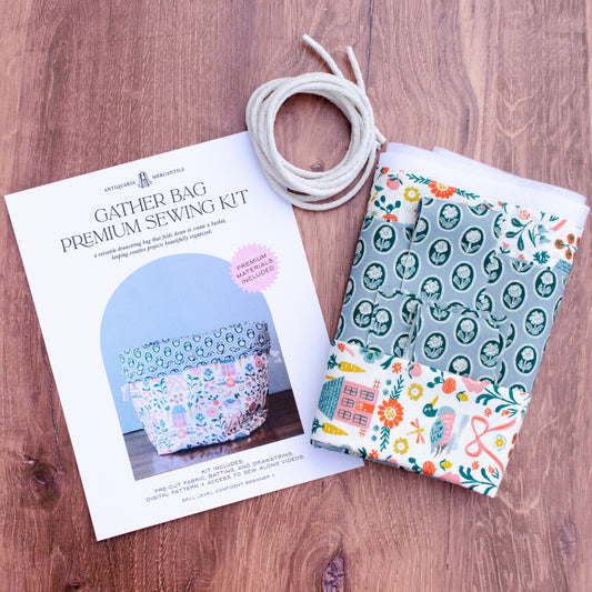 Gather Bag Sewing Kit | Drawstring Project Bag Kit, Homestead Ivory