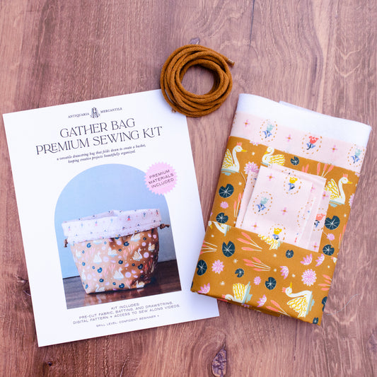 Gather Bag Sewing Kit | Drawstring Project Bag Kit, Swans