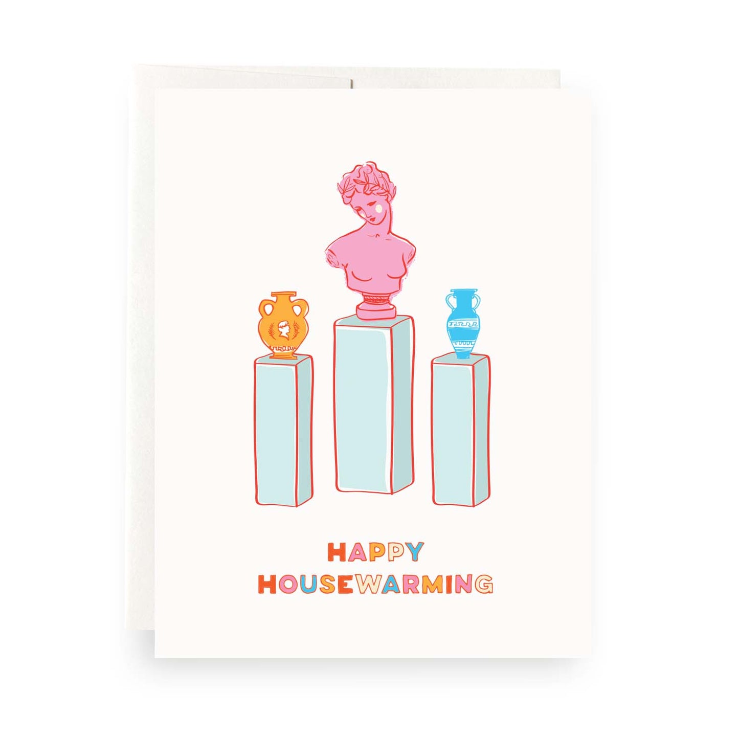 Grecian Housewarming card featuring Greek bust illustrations, a stylish and classical greeting card for art lovers