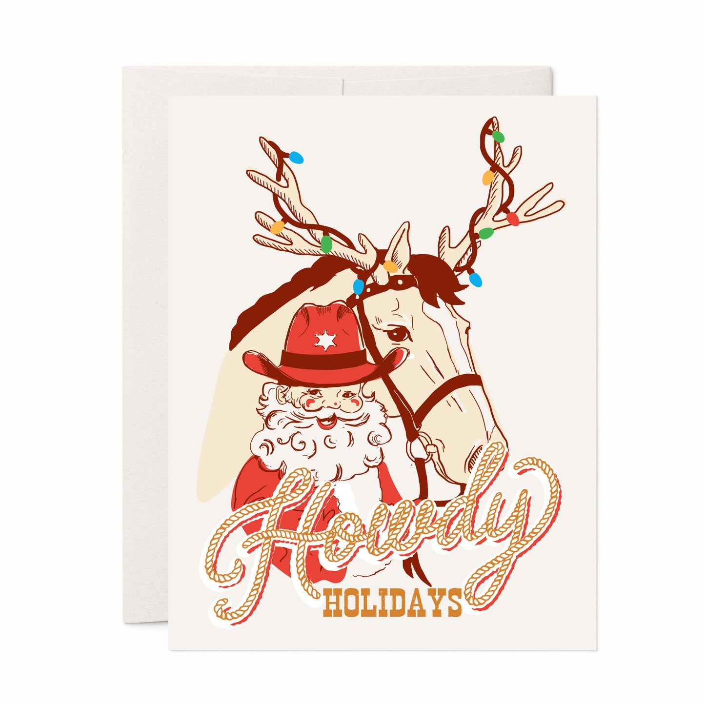 Howdy holidays Santa holiday card, with a cheerful cowboy Santa, perfect for a western holiday greeting, blank inside.