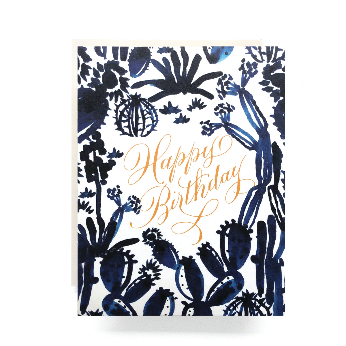 Bold birthday card with striking indigo-colored cacti, ideal for a modern, desert-inspired celebration.