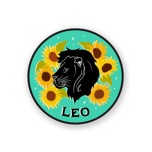 Leo zodiac sticker featuring a majestic lion graphic in golden hues, representing strength and leadership.