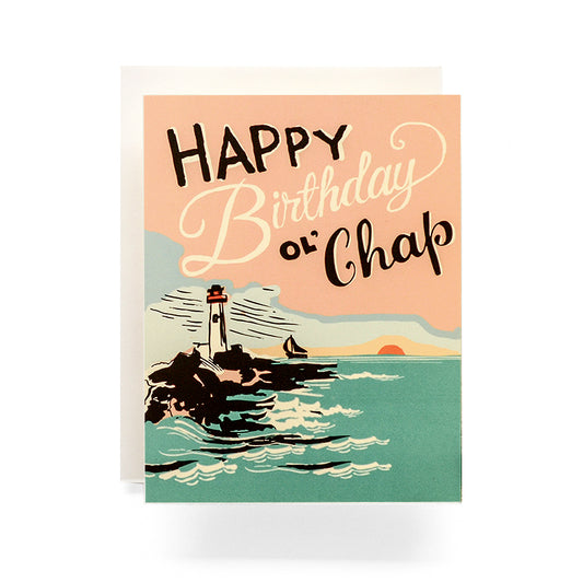 Scenic birthday card featuring a lighthouse standing tall against a coastal backdrop, symbolizing guidance and celebration for a special birthday