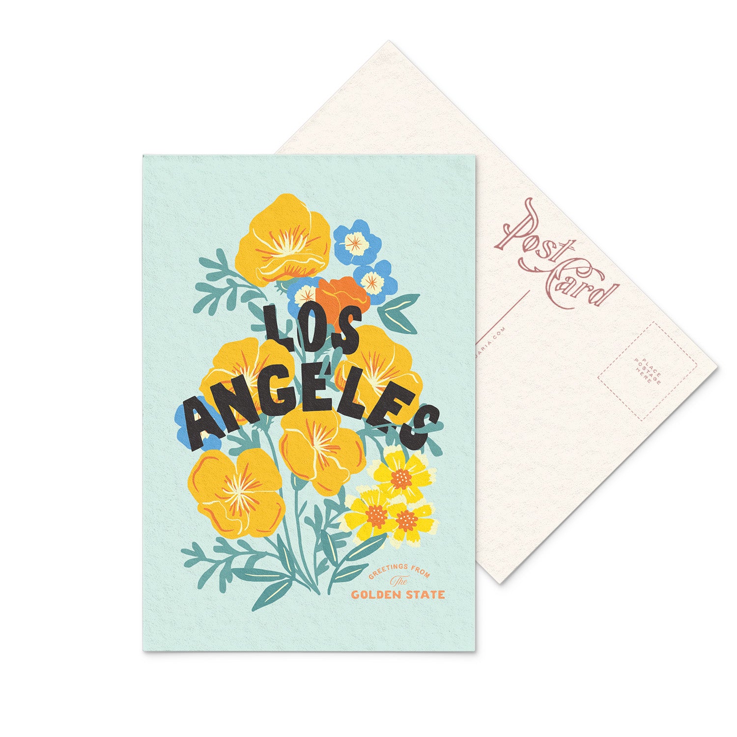 Bright and cheerful Los Angeles, California postcard highlighting the California Poppy, the state's vibrant orange flower