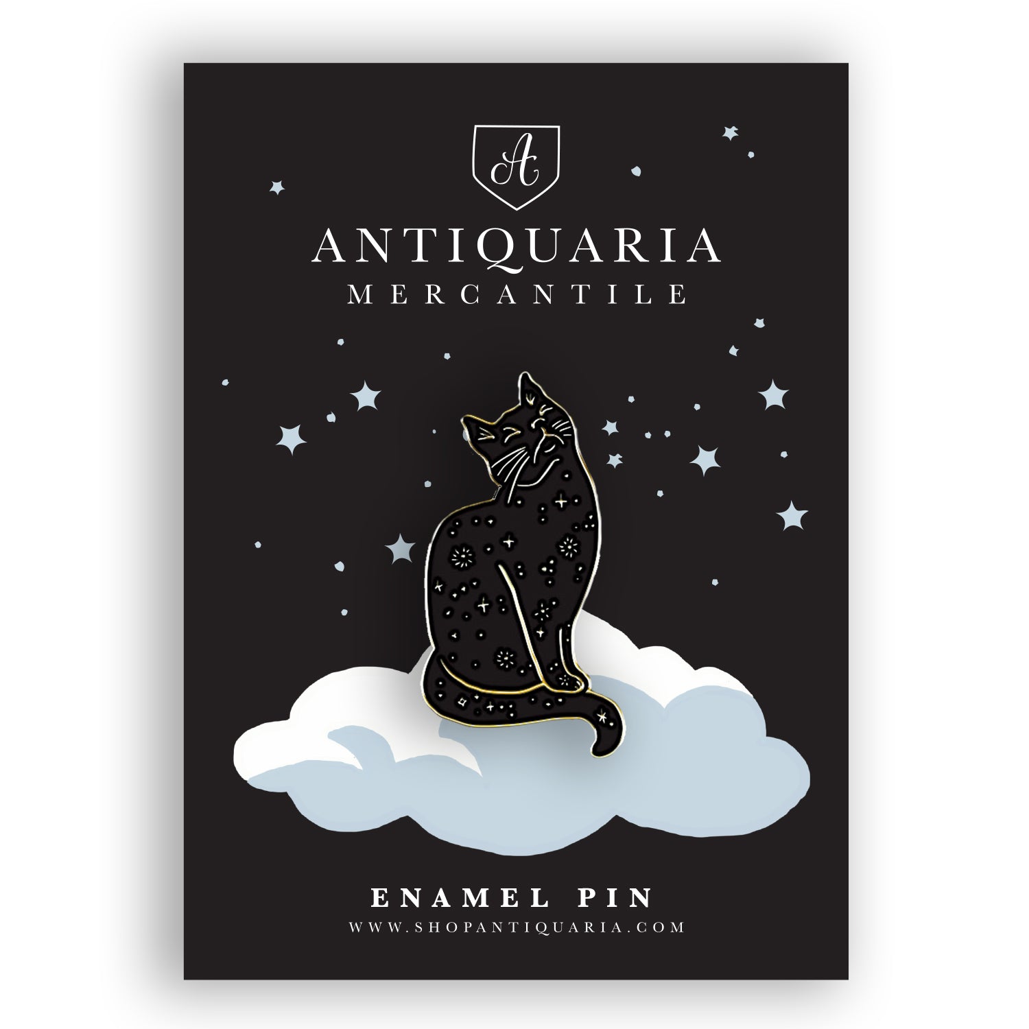 Enamel pin featuring a black cat with stars, perfect for cat lovers and celestial design fans.