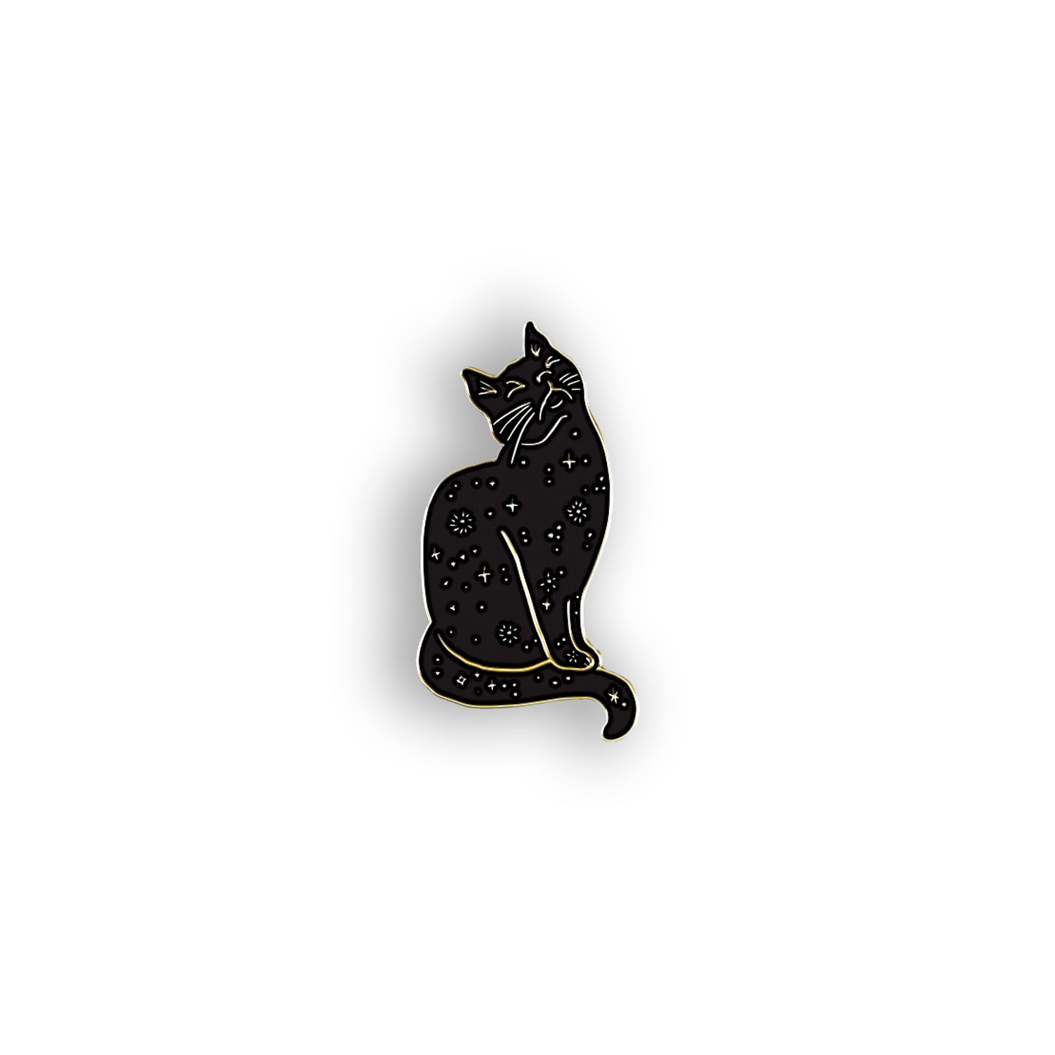 Enamel pin featuring a black cat with stars, perfect for cat lovers and celestial design fans.