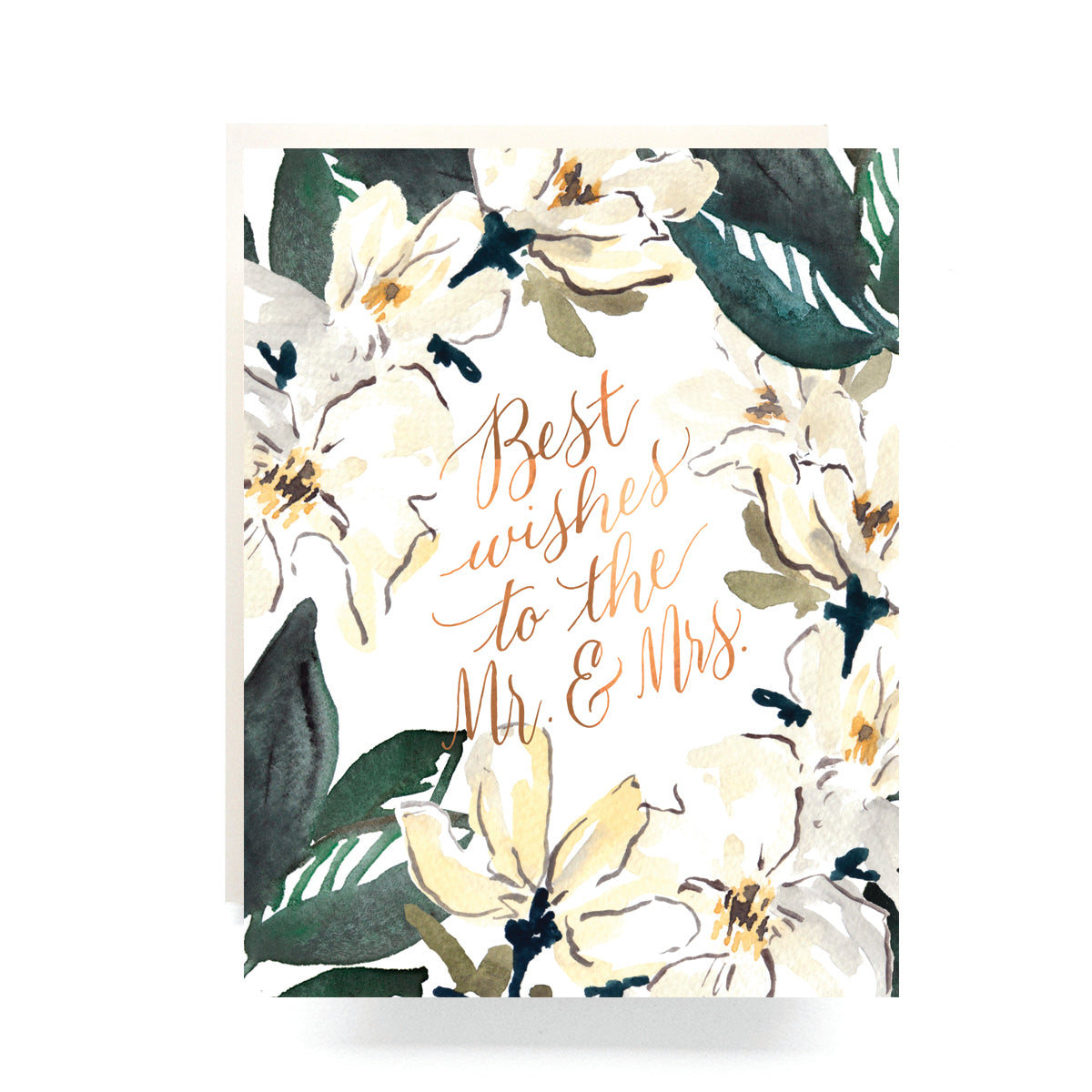 Magnolia Mr. & Mrs. wedding card featuring watercolor magnolia flowers - a beautiful choice for newlyweds