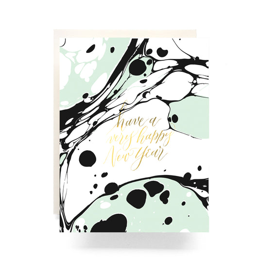 Marble New Year holiday card with an elegant marble pattern, great for sending sophisticated New Year’s wishes, blank inside